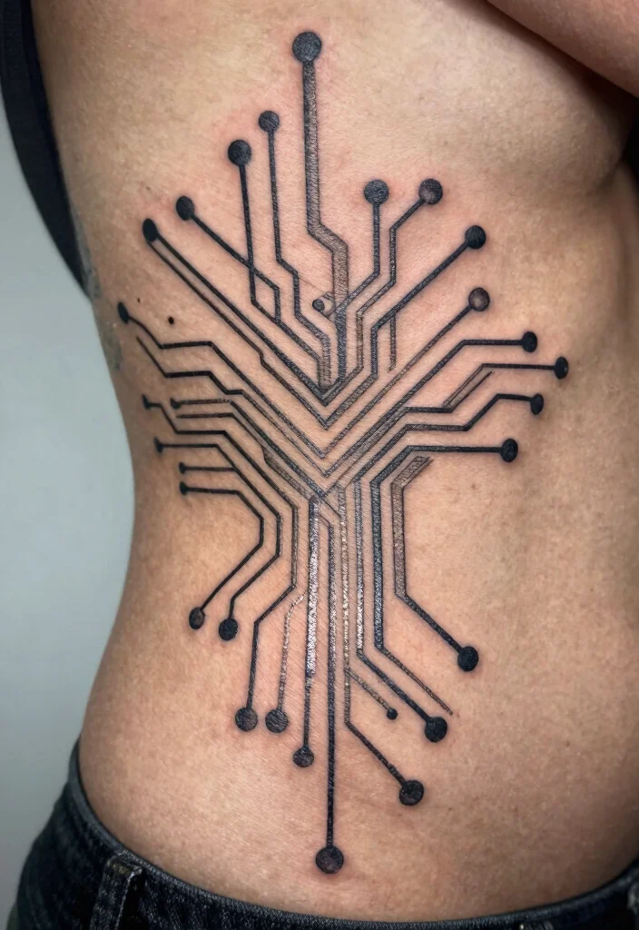 18 Cybersigilism Tattoo Stomach Ideas With Futuristic Edge 12 18 Cybersigilism Tattoo Stomach Ideas With Futuristic Edge - 2. Futuristic Circuit Designs 1