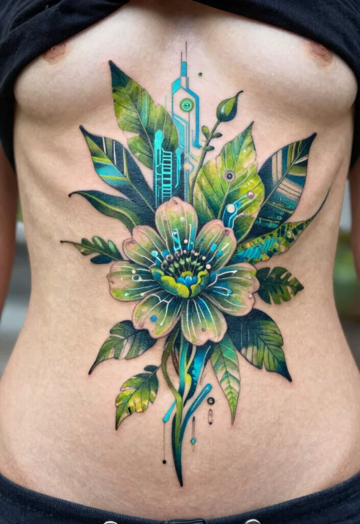 18 Cybersigilism Tattoo Stomach Ideas With Futuristic Edge 13 18 Cybersigilism Tattoo Stomach Ideas With Futuristic Edge - 3. Organic Cyber Nature 1