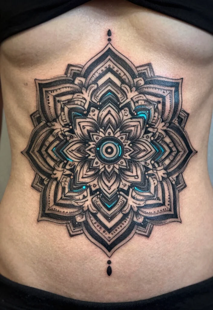 18 Cybersigilism Tattoo Stomach Ideas With Futuristic Edge 27 18 Cybersigilism Tattoo Stomach Ideas With Futuristic Edge - 7. Futuristic Mandalas 1