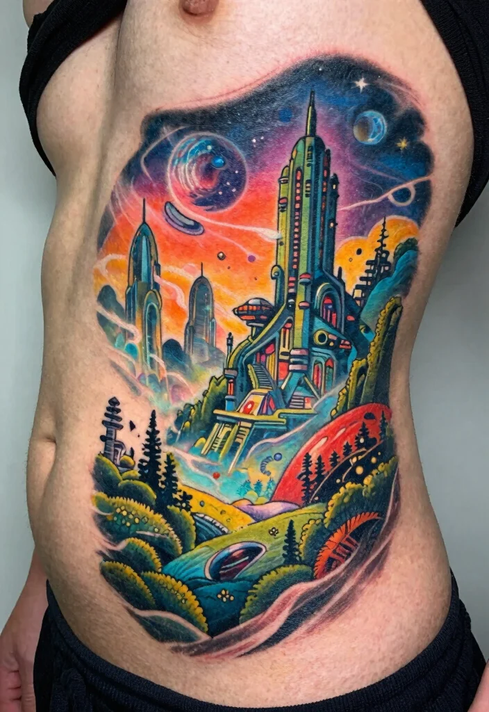 18 Cybersigilism Tattoo Stomach Ideas With Futuristic Edge 28 18 Cybersigilism Tattoo Stomach Ideas With Futuristic Edge - 8. Sci-Fi Landscapes 1