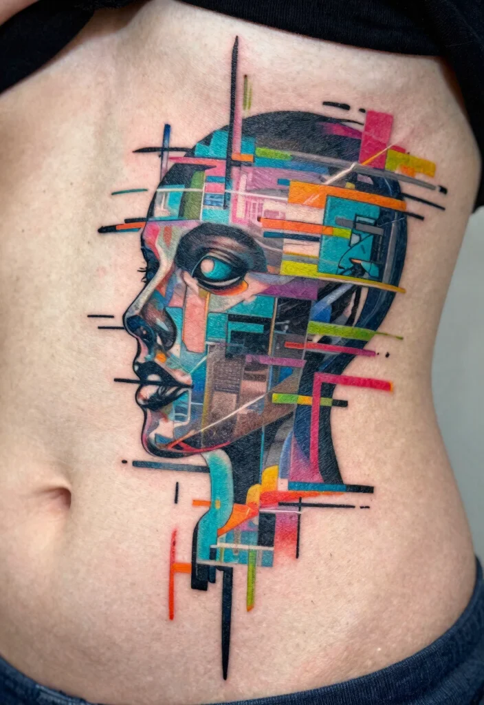 18 Cybersigilism Tattoo Stomach Ideas With Futuristic Edge 29 18 Cybersigilism Tattoo Stomach Ideas With Futuristic Edge - 9. Digital Glitch Art 1