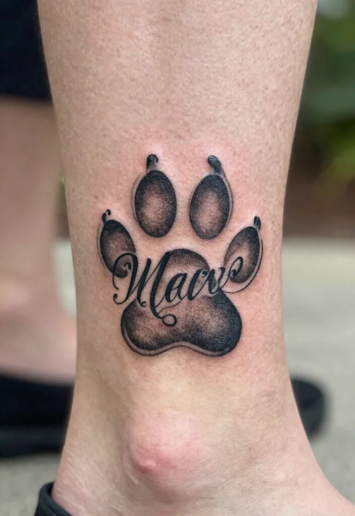 18 Dog Paw Print Tattoo Ideas With Loyal Meaning - 11. Personalized Ink with Pet’s Name 1