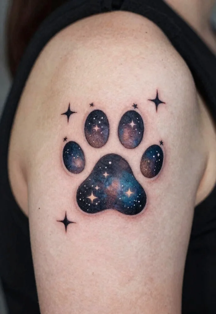 18 Dog Paw Print Tattoo Ideas With Loyal Meaning - 12. Paw Print with Stars 1