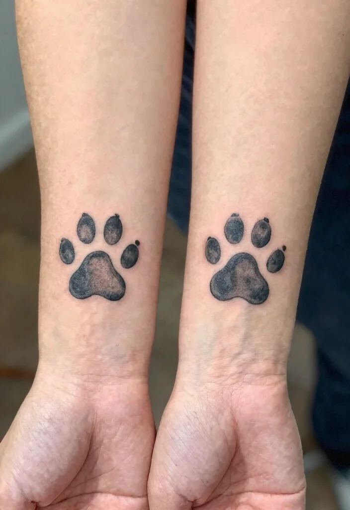 18 Dog Paw Print Tattoo Ideas With Loyal Meaning - 14. Matching Paw Prints 1