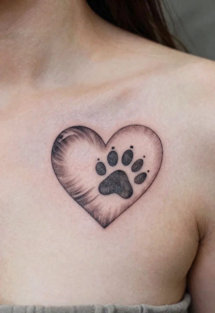 18 Dog Paw Print Tattoo Ideas With Loyal Meaning - 16. Memorial Heart Paw Print 1