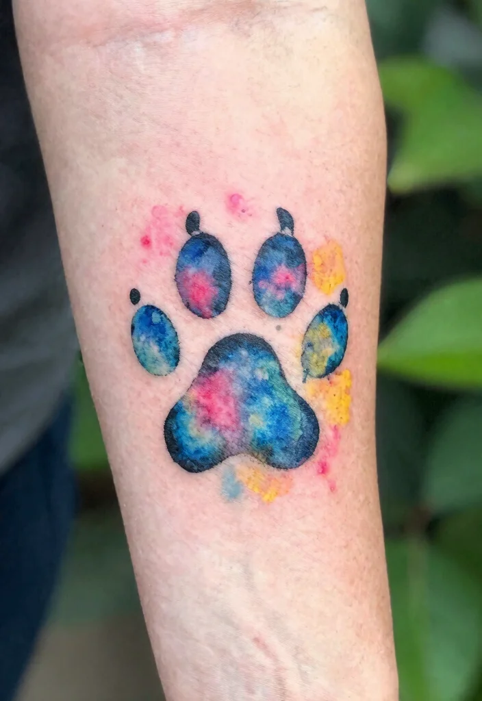 18 Dog Paw Print Tattoo Ideas With Loyal Meaning - 2. Watercolor Paw Print 1