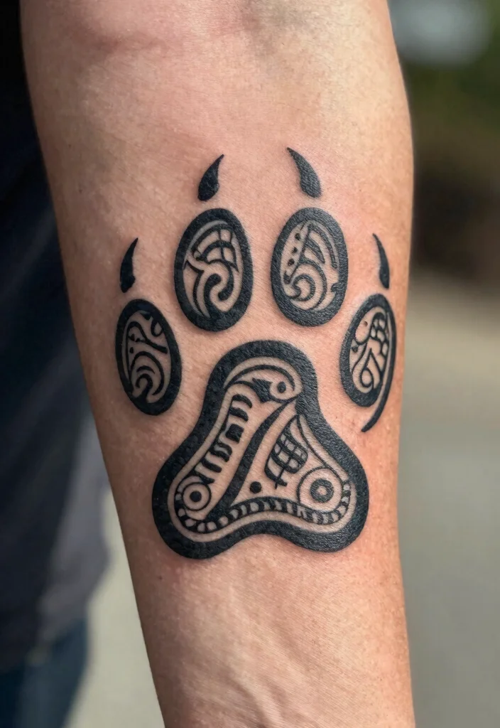 18 Dog Paw Print Tattoo Ideas With Loyal Meaning - 4. Tribal Paw Print 1