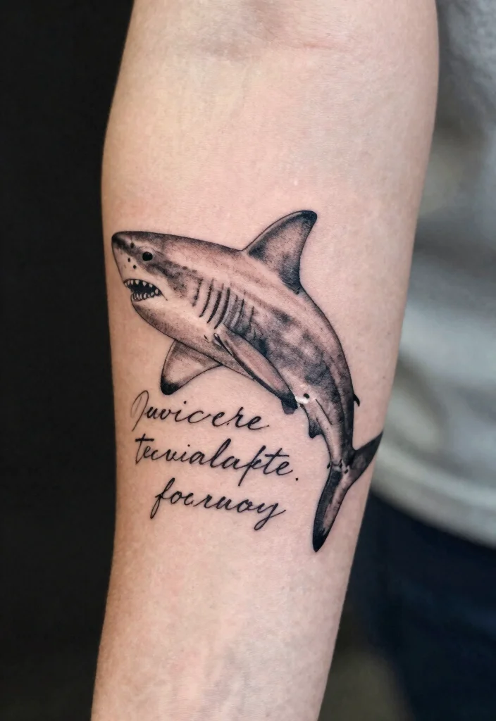 18 Fine Line Shark Tattoo Ideas With Minimal Precision - 11. Shark with Quote 1