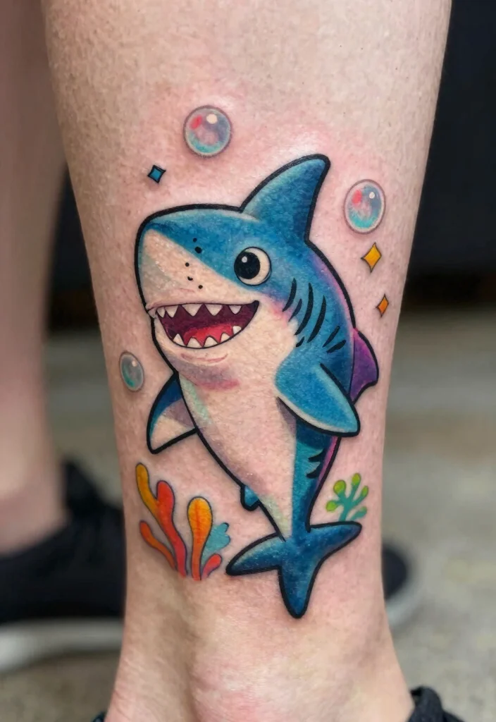 18 Fine Line Shark Tattoo Ideas With Minimal Precision - 12. Whimsical Shark Design 1