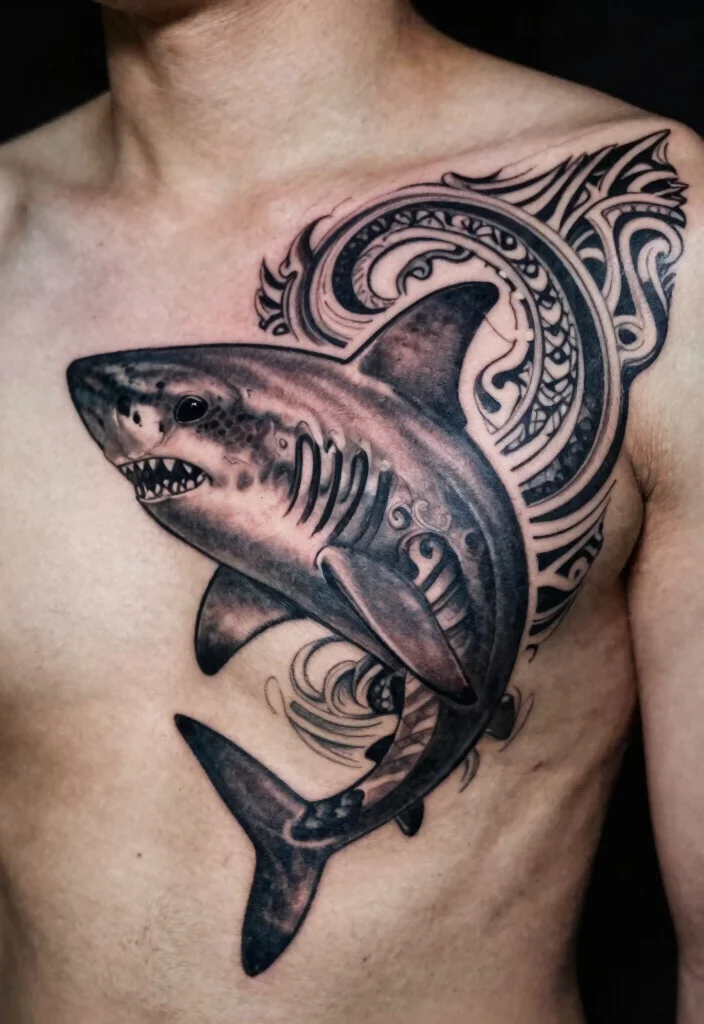 18 Fine Line Shark Tattoo Ideas With Minimal Precision - 17. Shark and Tribal Patterns 1