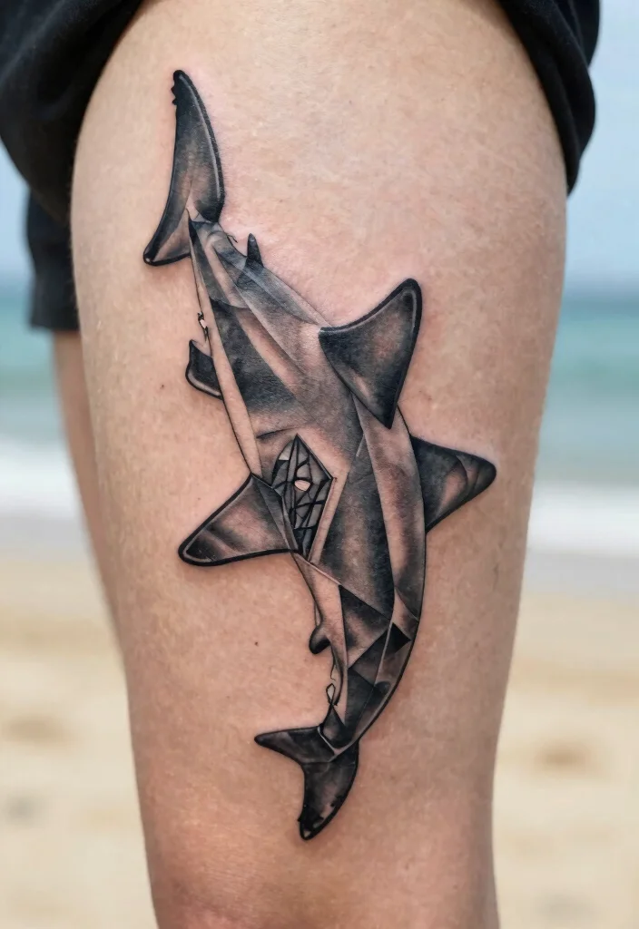 18 Fine Line Shark Tattoo Ideas With Minimal Precision - 2. Geometric Shark Designs 1