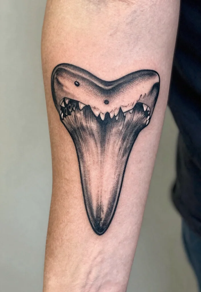 18 Fine Line Shark Tattoo Ideas With Minimal Precision - 6. Shark Tooth Tattoo 1