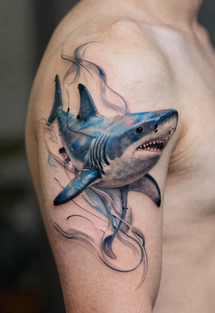18 Fine Line Shark Tattoo Ideas With Minimal Precision - 8. Abstract Shark Ink 1