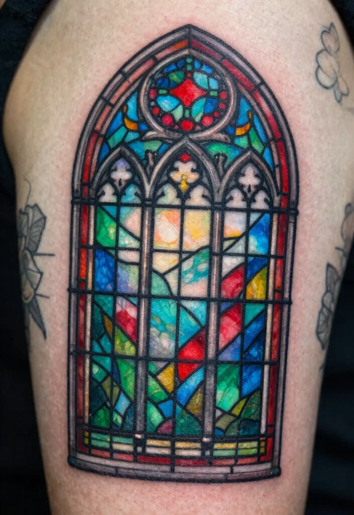 18 Gothic Windows Tattoo Ideas With Dark Romantic Vibes 1 18 Gothic Windows Tattoo Ideas With Dark Romantic Vibes - 1. Stained Glass Splendor 1