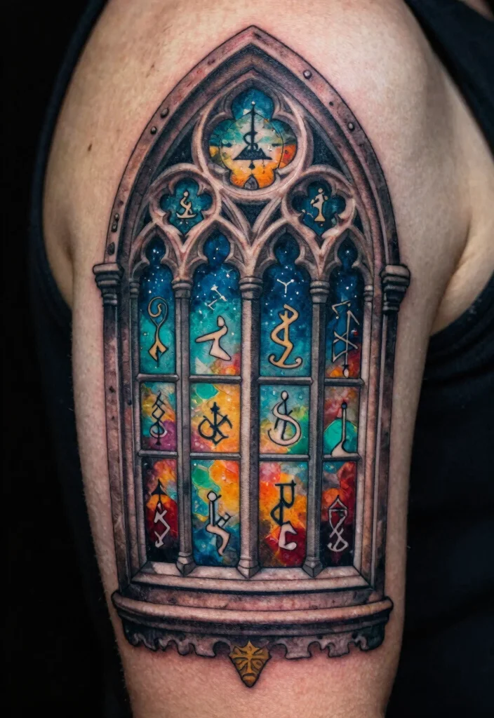 18 Gothic Windows Tattoo Ideas With Dark Romantic Vibes 30 18 Gothic Windows Tattoo Ideas With Dark Romantic Vibes - 10. The Alchemical Window 1