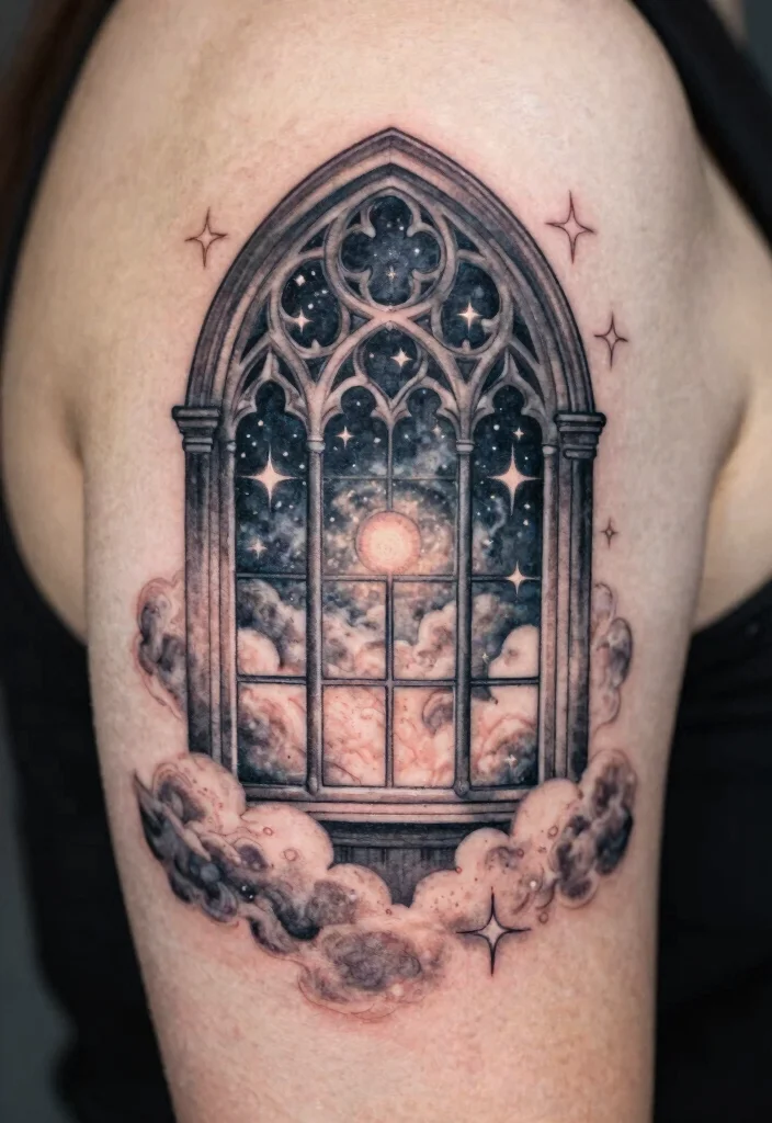 18 Gothic Windows Tattoo Ideas With Dark Romantic Vibes 67 18 Gothic Windows Tattoo Ideas With Dark Romantic Vibes - 17. Mystic Portal of Dreams 1