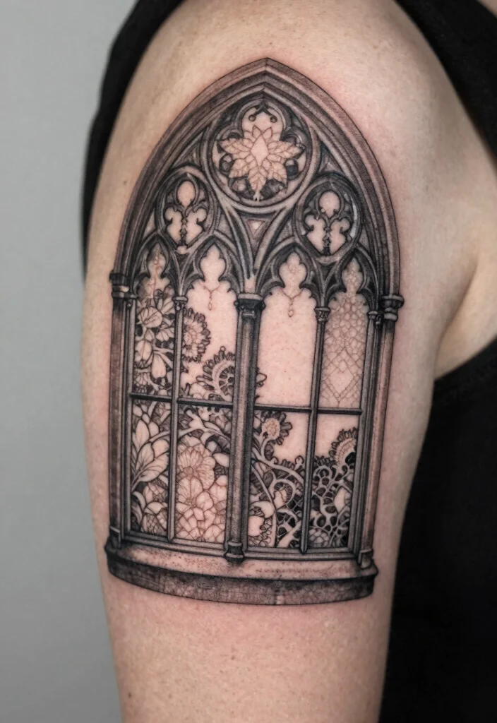 18 Gothic Windows Tattoo Ideas With Dark Romantic Vibes 4 18 Gothic Windows Tattoo Ideas With Dark Romantic Vibes - 4. Intricate Lace Patterns 1
