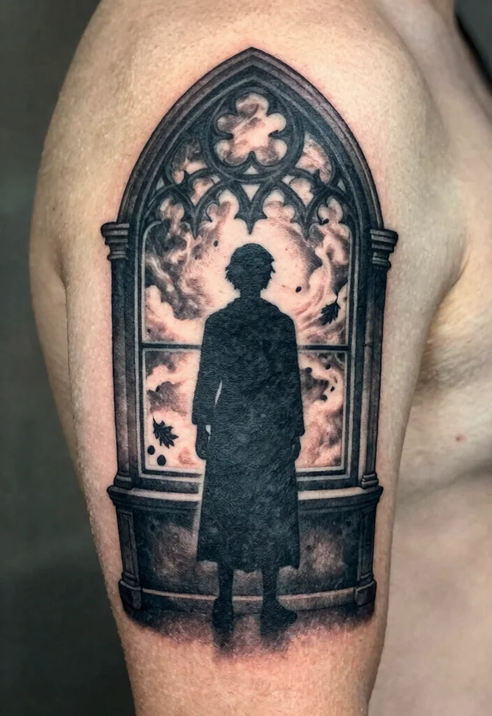 18 Gothic Windows Tattoo Ideas With Dark Romantic Vibes 16 18 Gothic Windows Tattoo Ideas With Dark Romantic Vibes - 6. Dark Romantic Silhouettes 1