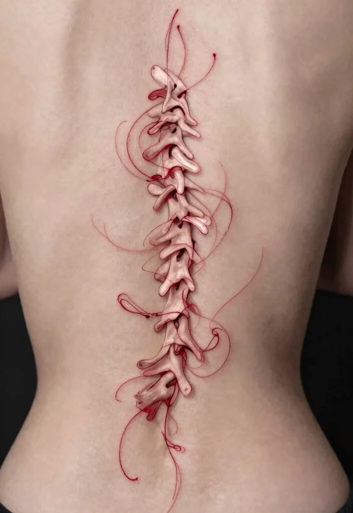 18 Red Spine Tattoo Ideas That Make a Dramatic Statement 1 18 Red Spine Tattoo Ideas That Make a Dramatic Statement - 1. Minimalist Line Art 1