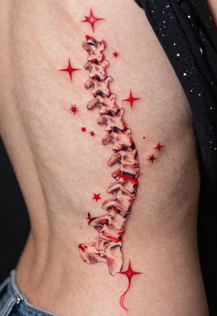 18 Red Spine Tattoo Ideas That Make a Dramatic Statement 41 18 Red Spine Tattoo Ideas That Make a Dramatic Statement - 11. Starry Nights 1