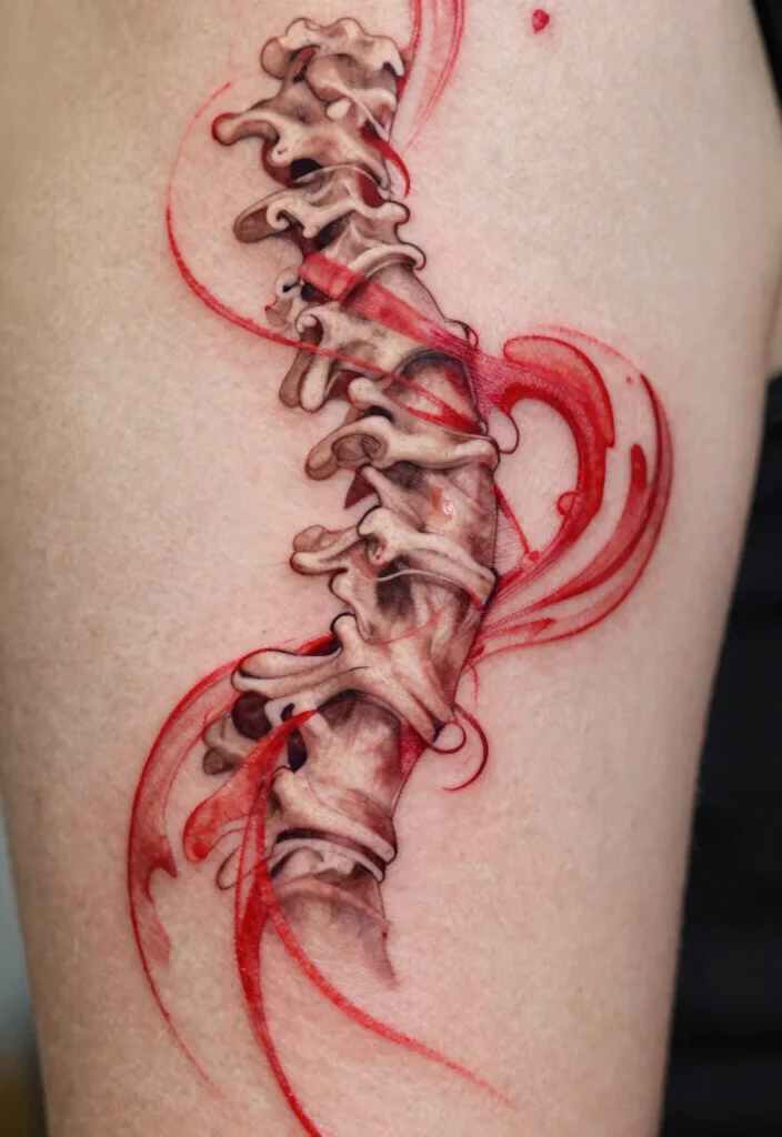 18 Red Spine Tattoo Ideas That Make a Dramatic Statement 42 18 Red Spine Tattoo Ideas That Make a Dramatic Statement - 12. Abstract Wave Patterns 1