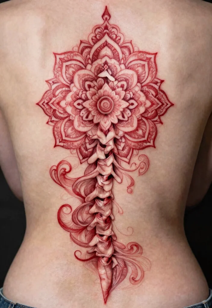 18 Red Spine Tattoo Ideas That Make a Dramatic Statement 67 18 Red Spine Tattoo Ideas That Make a Dramatic Statement - 17. Mandala Patterns 1