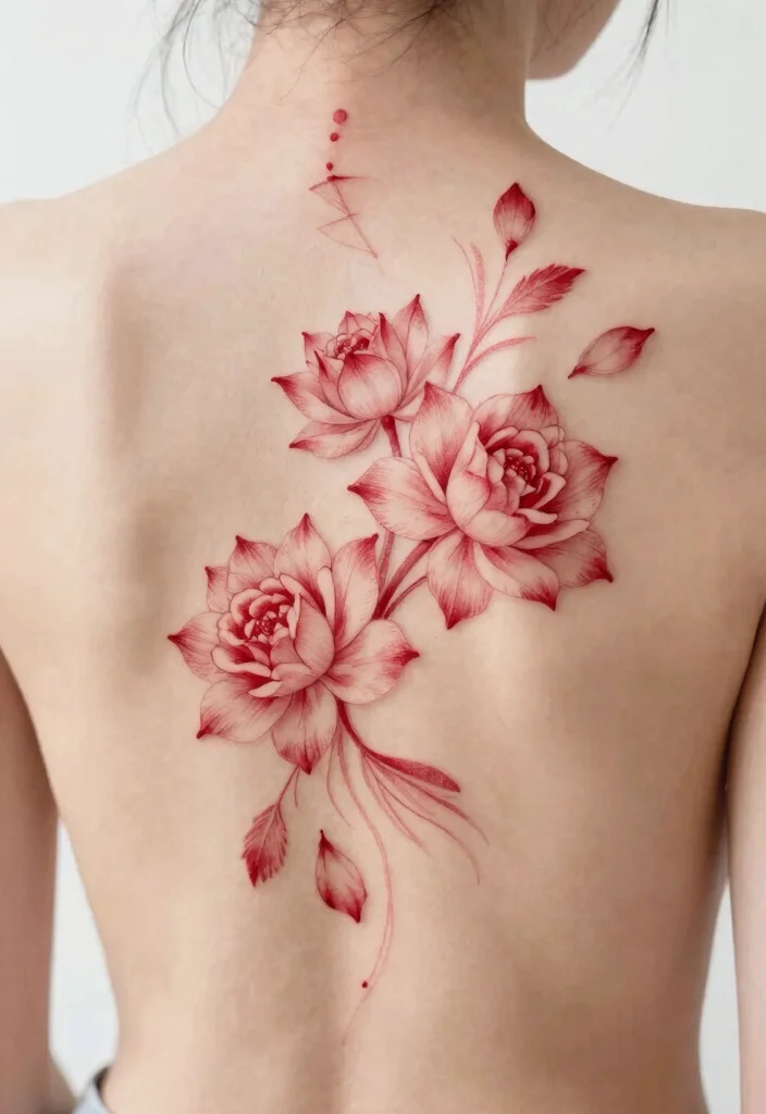 18 Red Spine Tattoo Ideas That Make a Dramatic Statement 2 18 Red Spine Tattoo Ideas That Make a Dramatic Statement - 2. Floral Accents 1