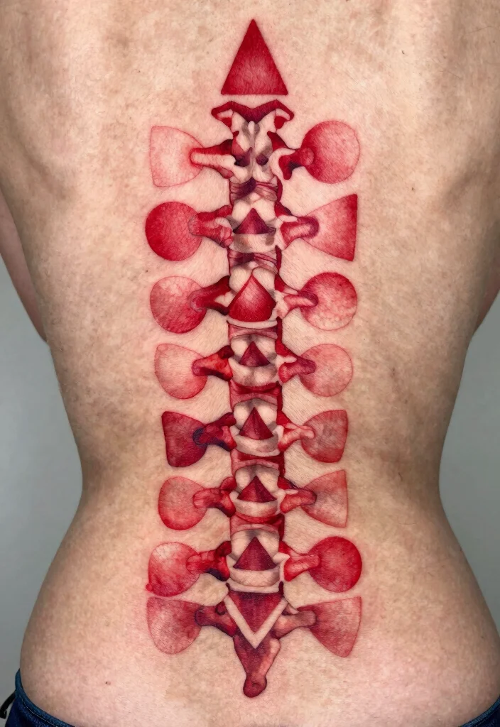 18 Red Spine Tattoo Ideas That Make a Dramatic Statement 13 18 Red Spine Tattoo Ideas That Make a Dramatic Statement - 3. Geometric Shapes 1