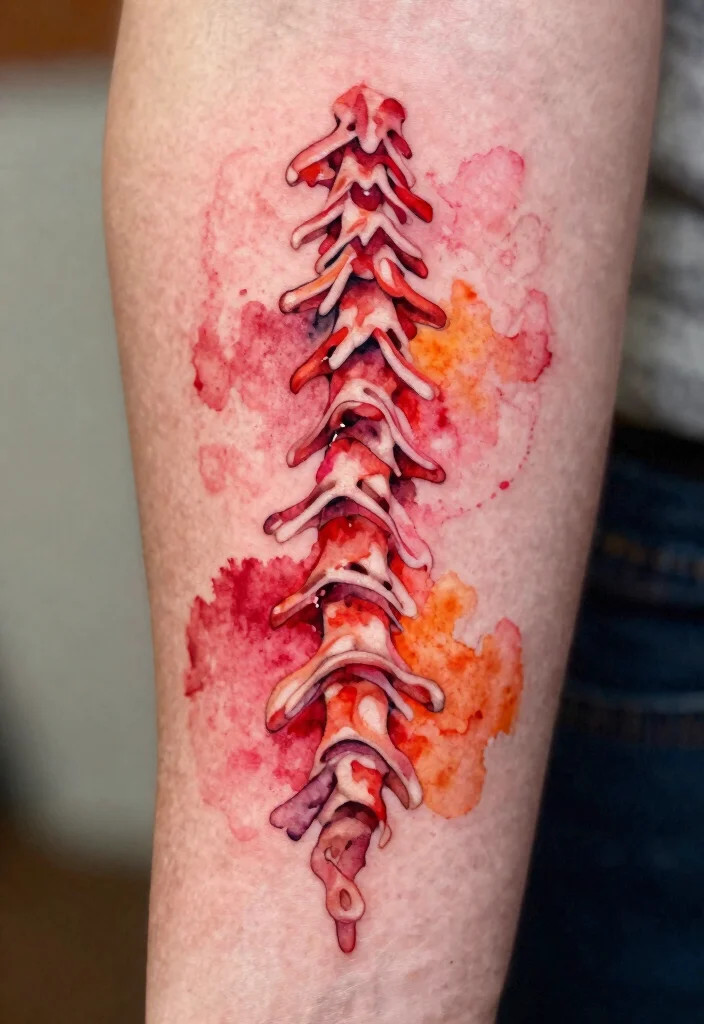 18 Red Spine Tattoo Ideas That Make a Dramatic Statement 14 18 Red Spine Tattoo Ideas That Make a Dramatic Statement - 4. Watercolor Effects 1