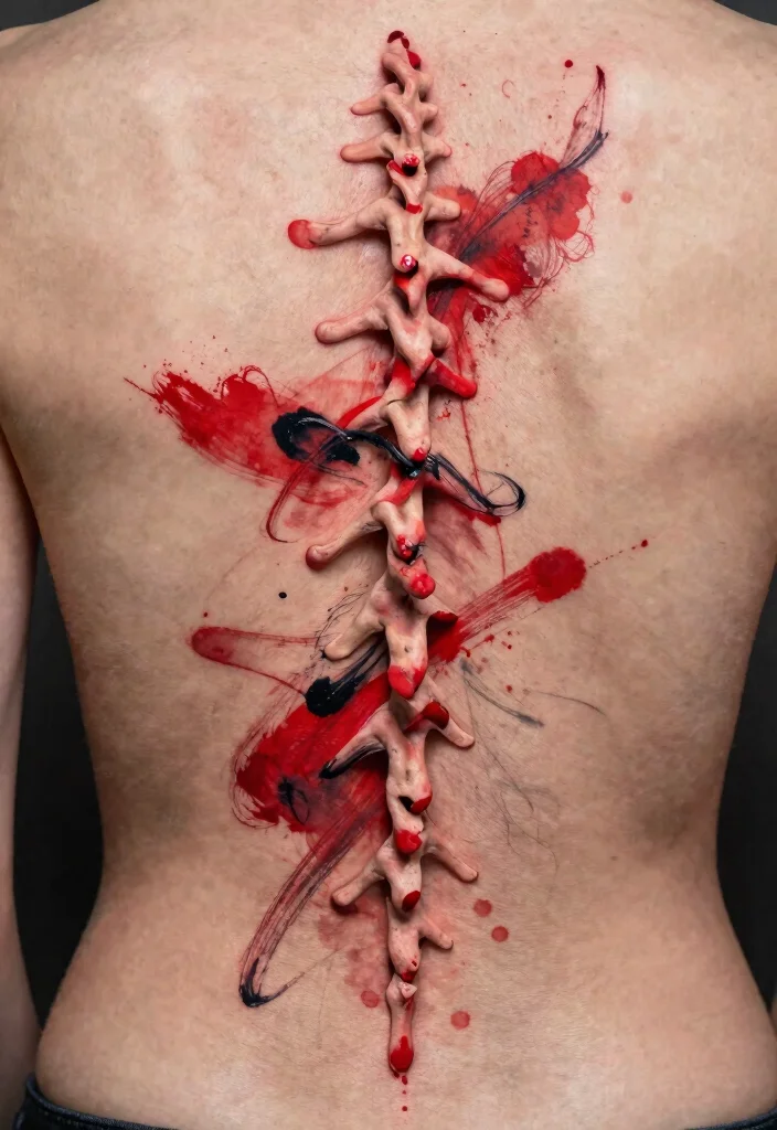 18 Red Spine Tattoo Ideas That Make a Dramatic Statement 37 18 Red Spine Tattoo Ideas That Make a Dramatic Statement - 7. Abstract Designs 1