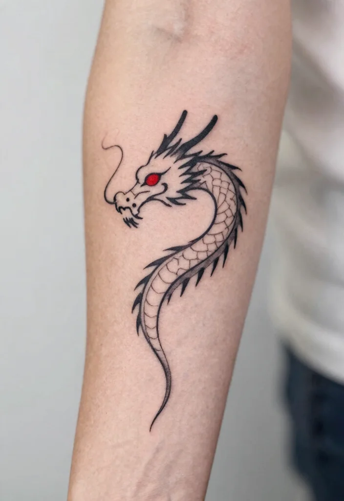 18 Red and Black Dragon Tattoo Ideas With Fierce Contrast - 1. Minimalist Dragon Silhouette 1