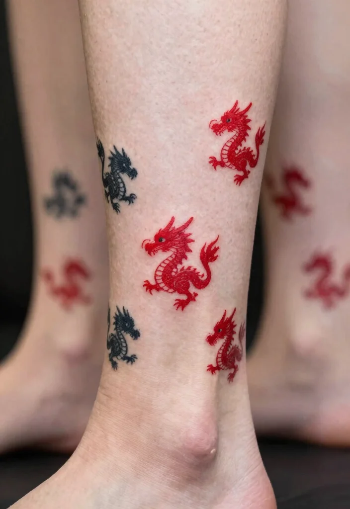18 Red and Black Dragon Tattoo Ideas With Fierce Contrast - 10. Mini Dragon Tattoos 1
