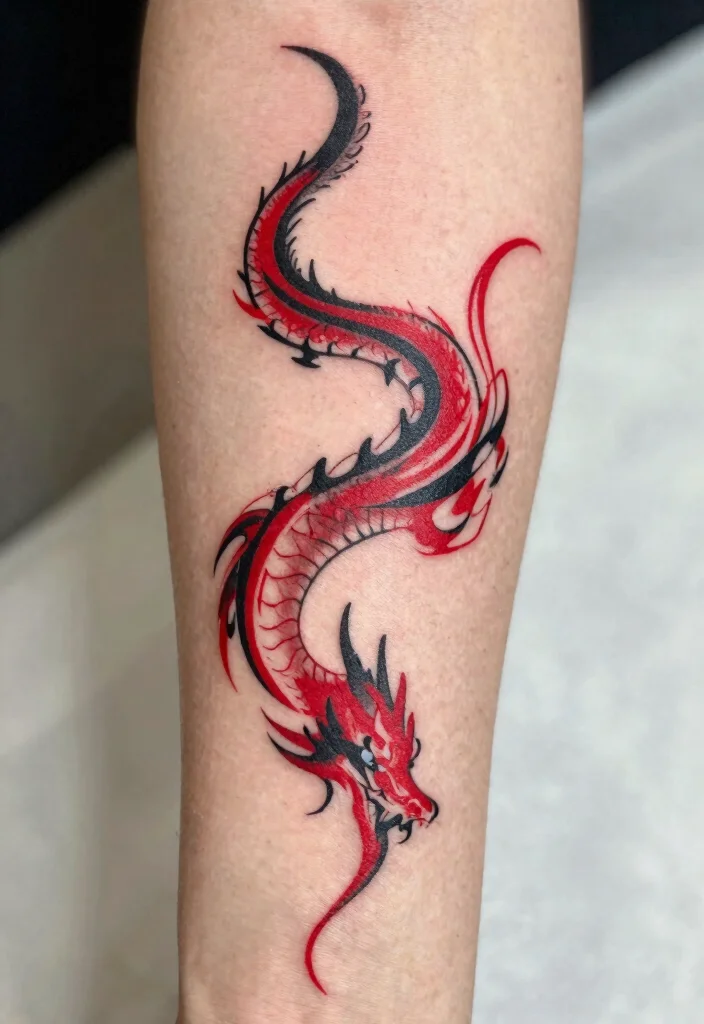 18 Red and Black Dragon Tattoo Ideas With Fierce Contrast - 16. Stylized Dragon Tail 1