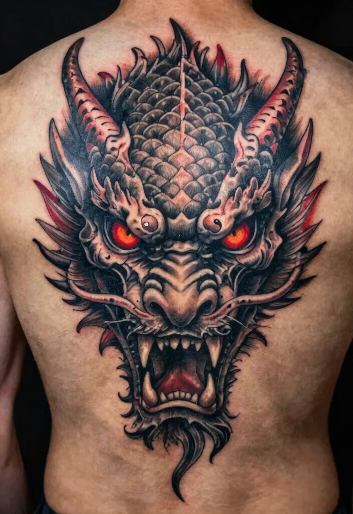 18 Red and Black Dragon Tattoo Ideas With Fierce Contrast - 2. Fierce Dragon Head 1