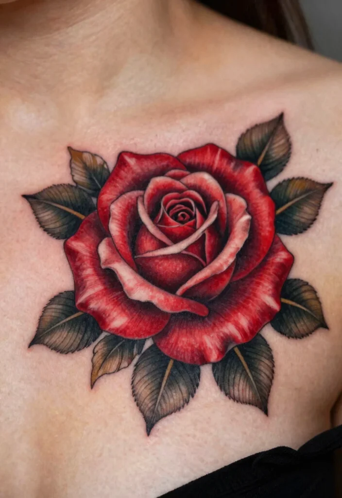 18 Rose Chest Tattoo Ideas With Bold Romance 1 18 Rose Chest Tattoo Ideas With Bold Romance - 1. Classic Red Roses 1