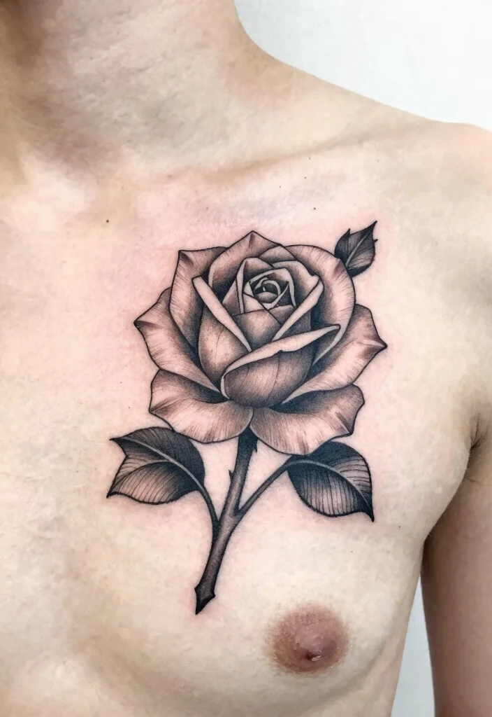 18 Rose Chest Tattoo Ideas With Bold Romance 40 18 Rose Chest Tattoo Ideas With Bold Romance - 10. Geometric Rose Designs 1