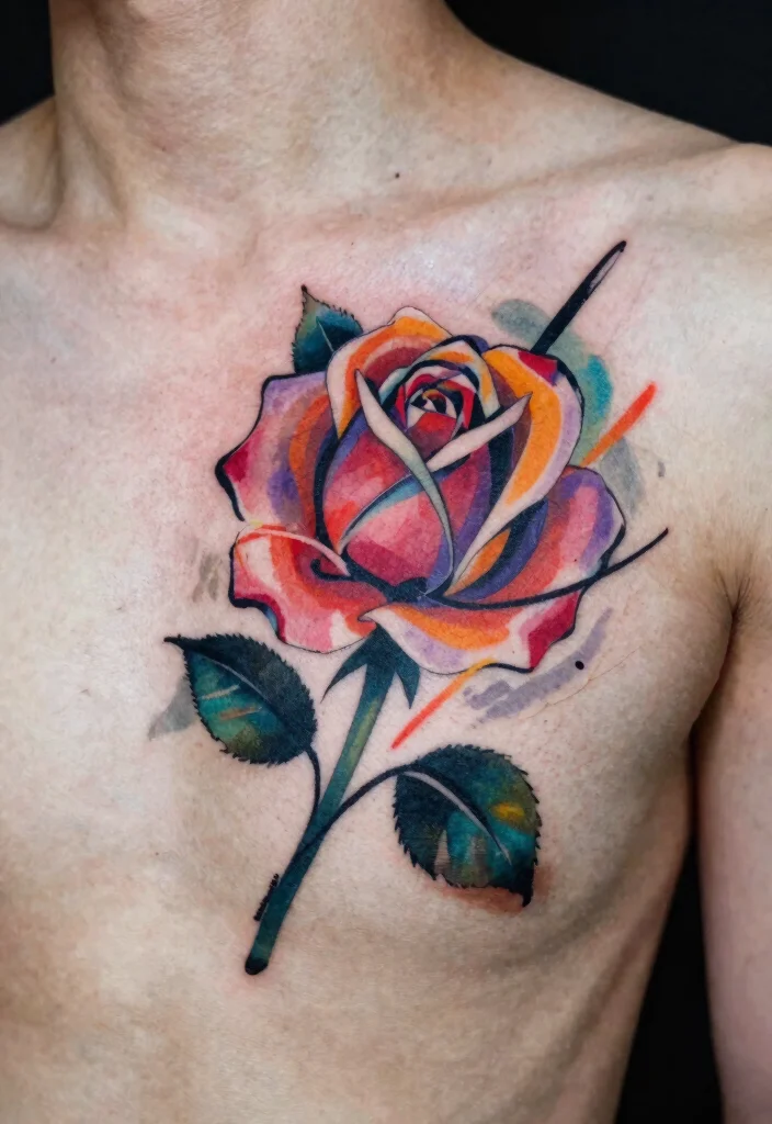 18 Rose Chest Tattoo Ideas With Bold Romance 67 18 Rose Chest Tattoo Ideas With Bold Romance - 17. Abstract Rose Designs 1