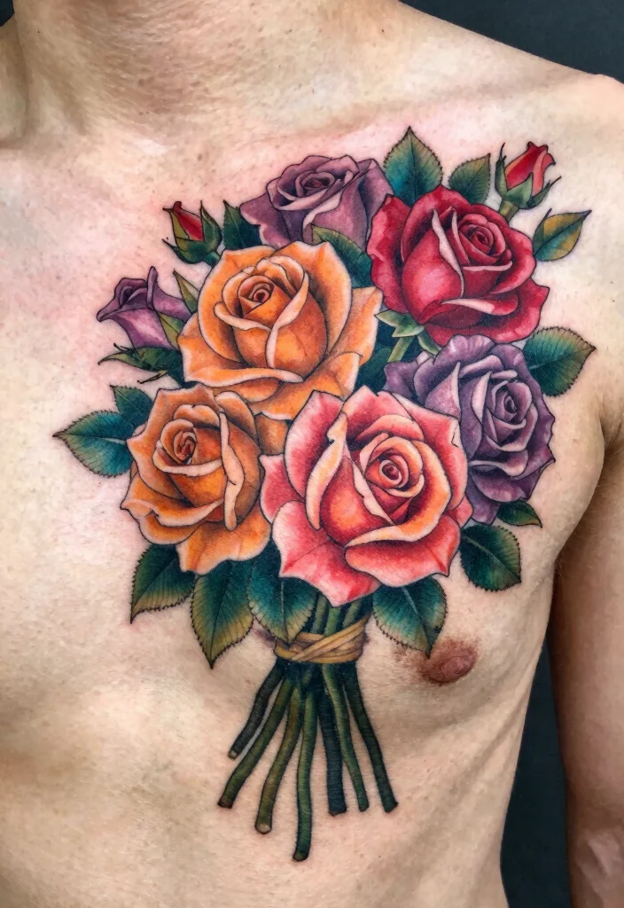 18 Rose Chest Tattoo Ideas With Bold Romance 68 18 Rose Chest Tattoo Ideas With Bold Romance - 18. Rose Bouquet 1