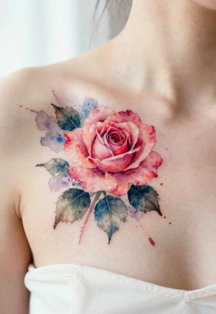 18 Rose Chest Tattoo Ideas With Bold Romance 12 18 Rose Chest Tattoo Ideas With Bold Romance - 2. Watercolor Roses 1