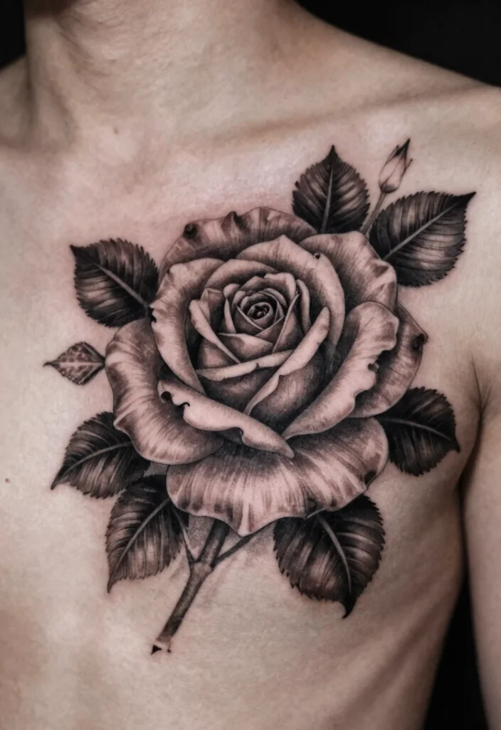18 Rose Chest Tattoo Ideas With Bold Romance 23 18 Rose Chest Tattoo Ideas With Bold Romance - 3. Black and Grey Roses 1