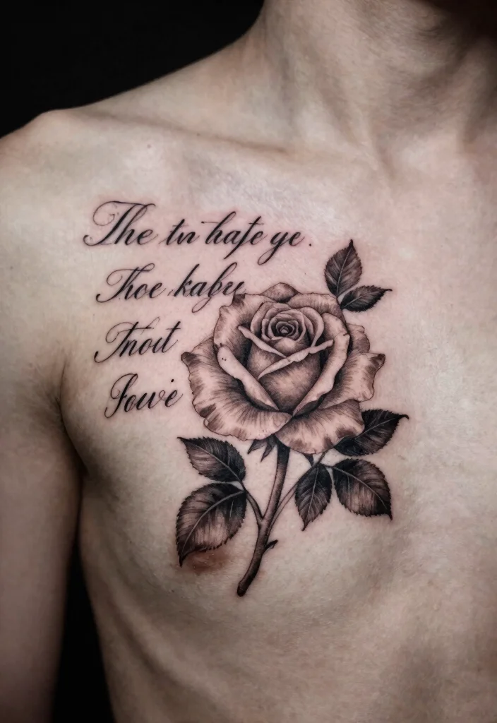 18 Rose Chest Tattoo Ideas With Bold Romance 37 18 Rose Chest Tattoo Ideas With Bold Romance - 7. Rose with Quotes 1