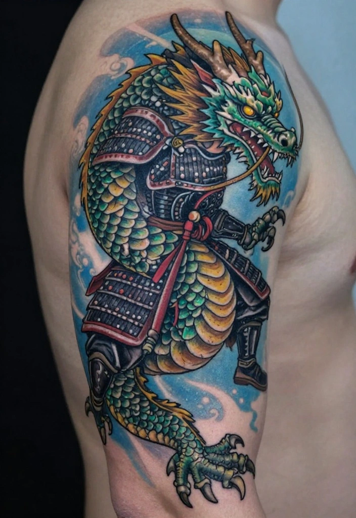 18 Samurai and Dragon Tattoo Ideas With Epic Intensity 36 18 Samurai and Dragon Tattoo Ideas With Epic Intensity - 6. The Dragon Rider 1