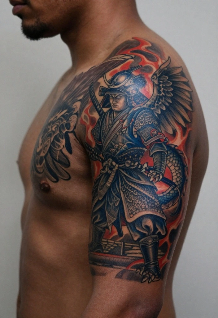 18 Samurai and Dragon Tattoo Ideas With Epic Intensity 37 18 Samurai and Dragon Tattoo Ideas With Epic Intensity - 7. Guardians of the Realm 1