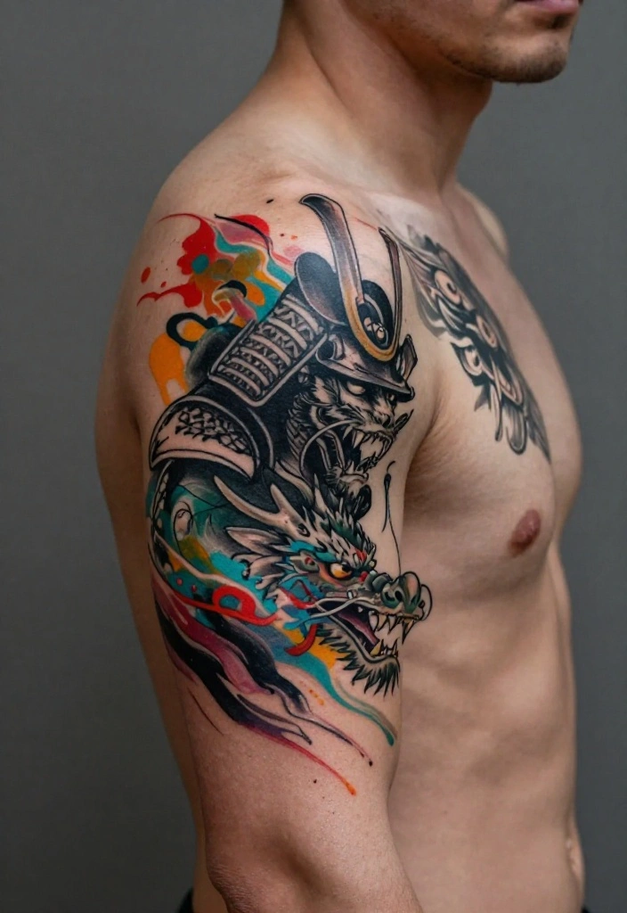 18 Samurai and Dragon Tattoo Ideas With Epic Intensity 39 18 Samurai and Dragon Tattoo Ideas With Epic Intensity - 9. Spirit of the Warrior 1