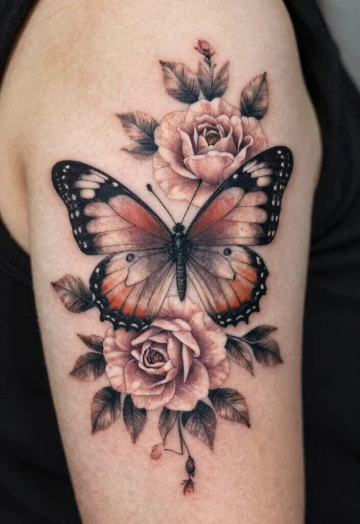 18 Unique Butterfly Tattoo Designs Ideas That Truly Stand Out - 14. Vintage Floral Fusion 1